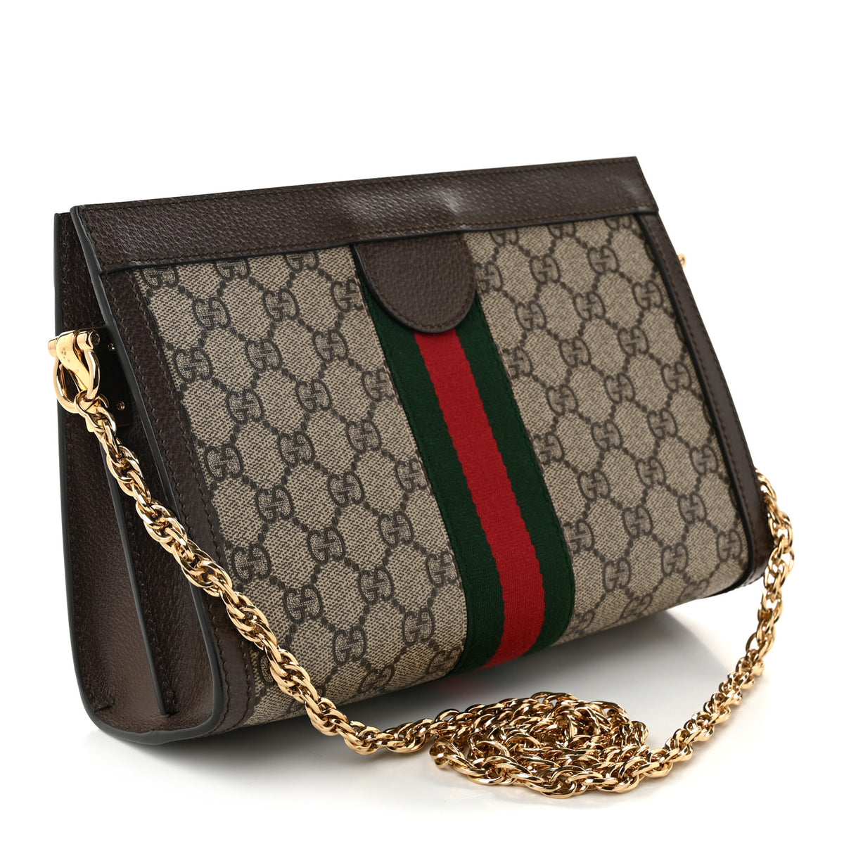 GG Supreme Monogram Web Small Ophidia Chain Shoulder Bag Brown