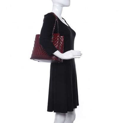 Chanel Patent Chevron Shopper Tote Burgundy 2 of 10