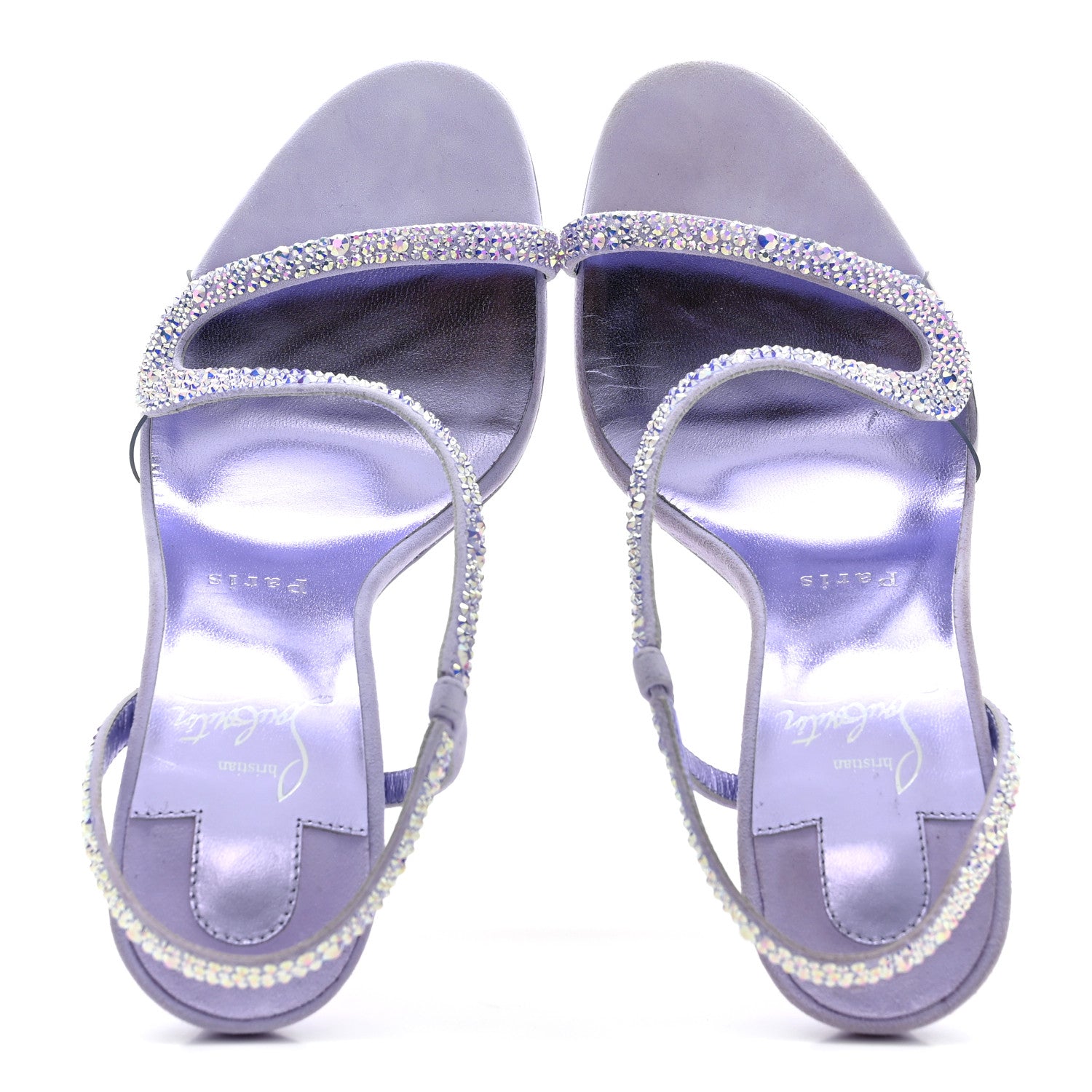 Christian Louboutin Suede Crystal Strass Rosalie 100 Sandals 37.5 Lilac Smoke 2 of 12