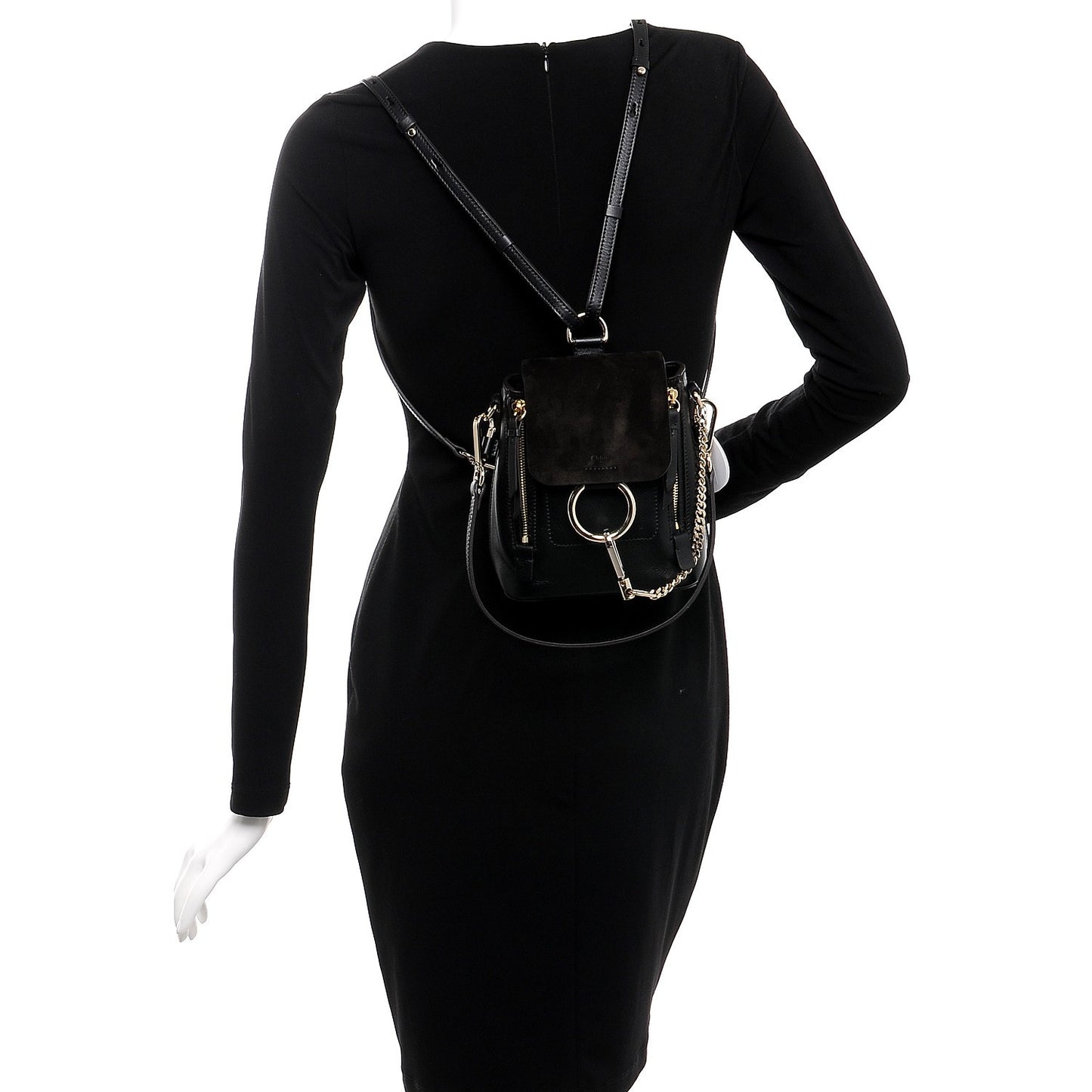Suede Calfskin Mini Faye Backpack Black