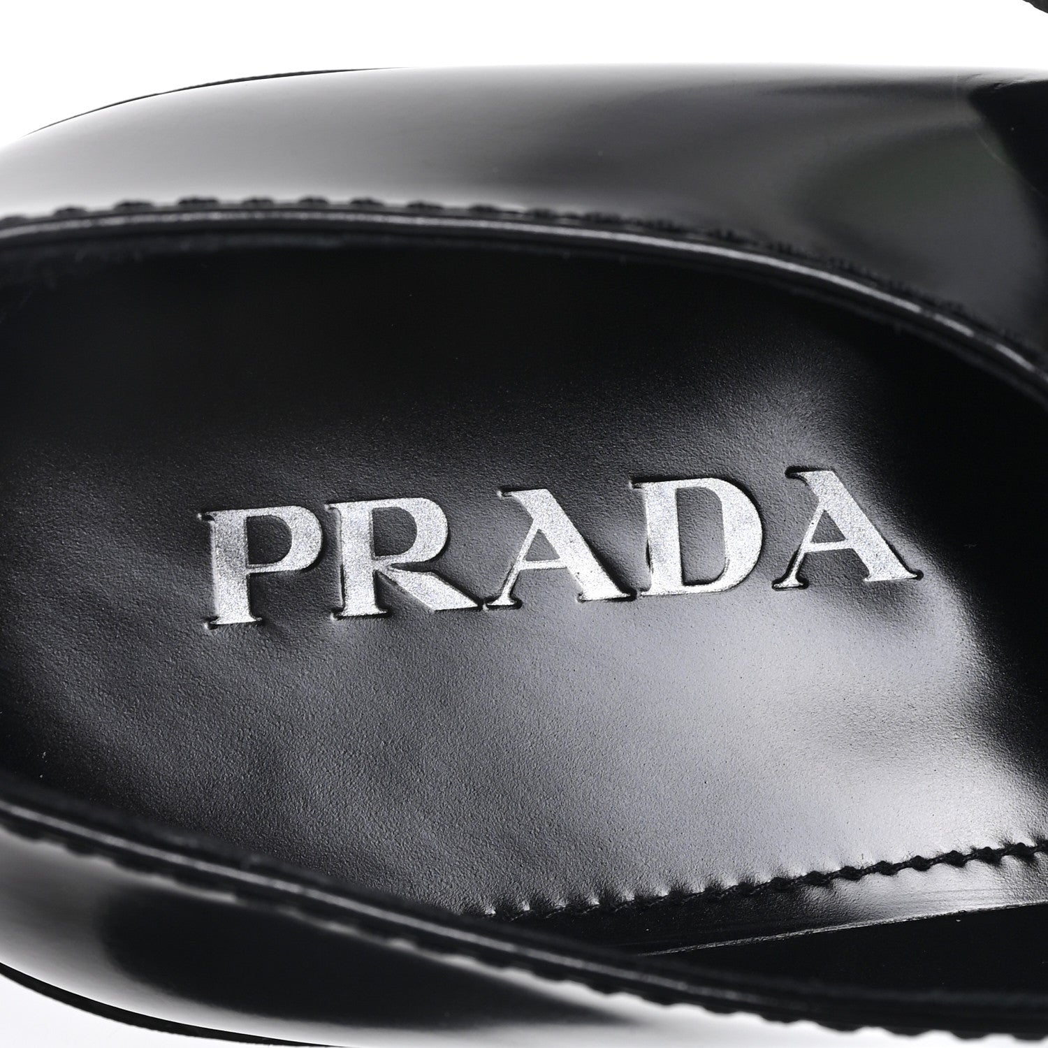 Prada Spazzolato Mens Mary Jane T Strap 40mm Loafers 9 Black 8 of 10