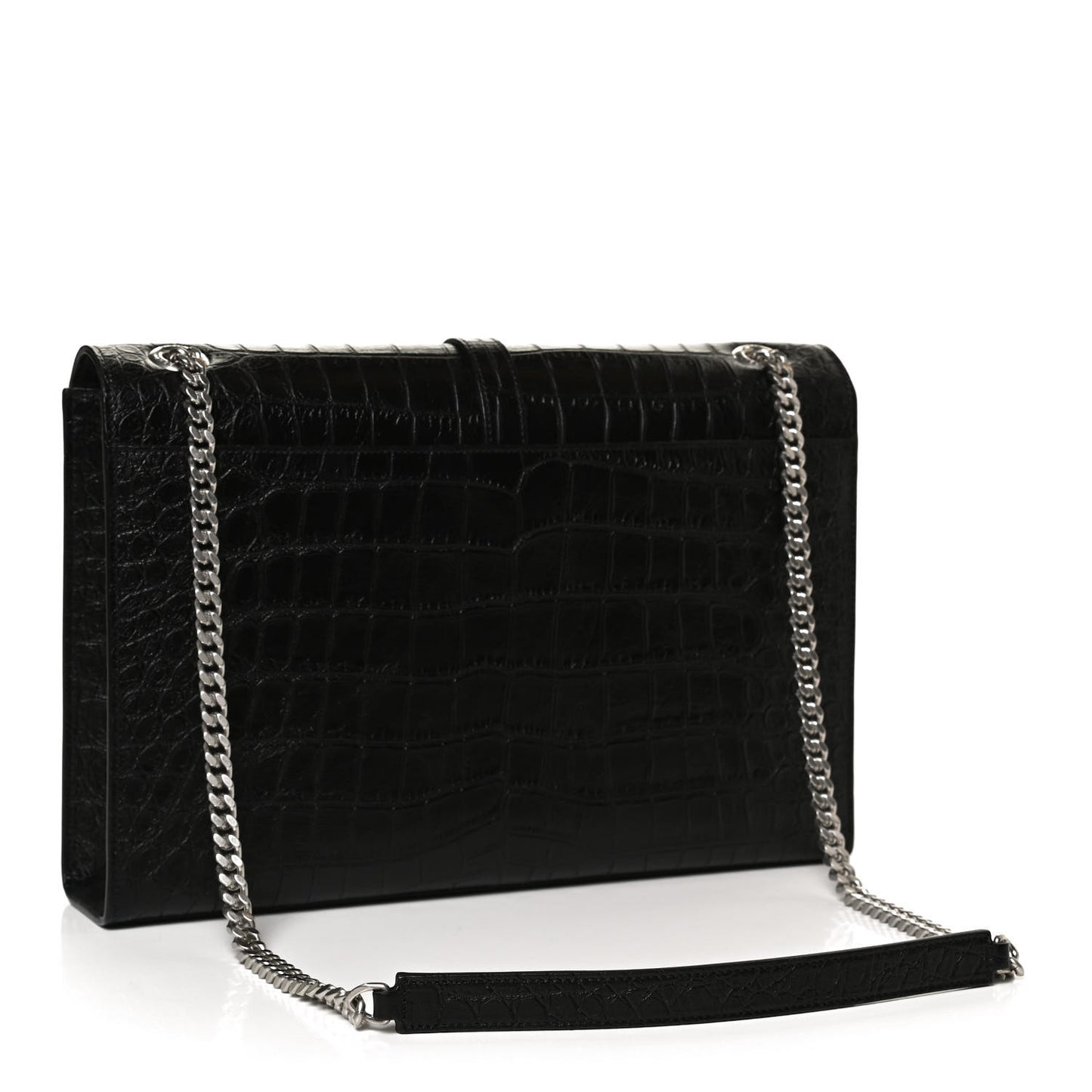 Calfskin Crocodile Embossed Monogram Large Satchel Black