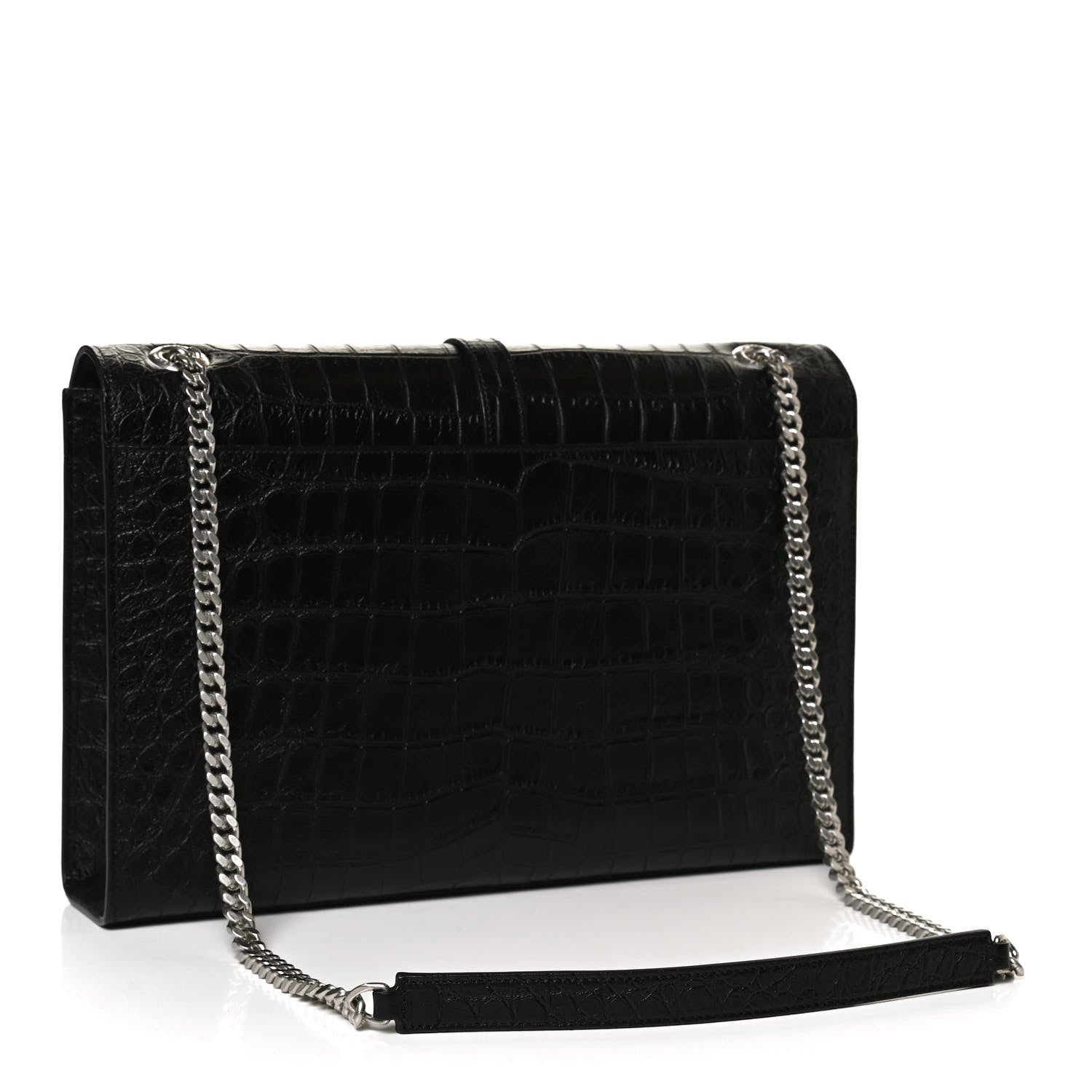 Saint Laurent Calfskin Crocodile Embossed Monogram Large Satchel Black 3 of 11