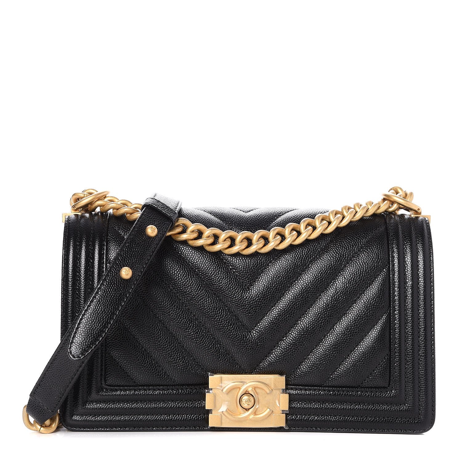 Chanel Caviar Chevron Quilted Medium Boy Flap Black 1 of 8