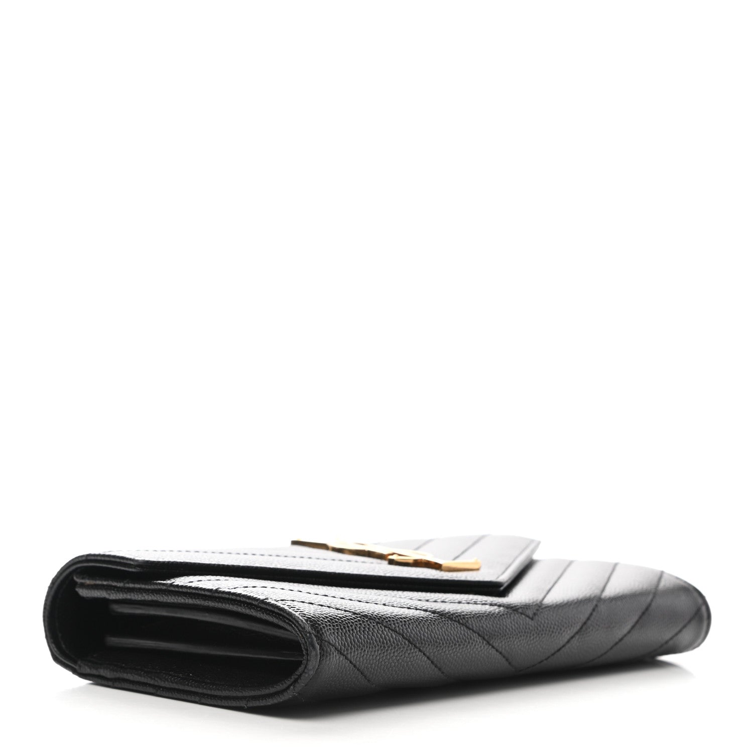 Saint Laurent Grain De Poudre Matelasse Chevron Monogram Flap Wallet Black 4 of 9