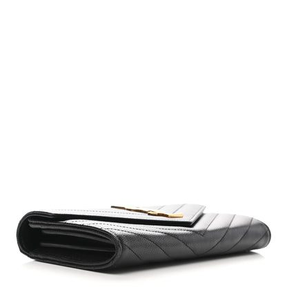 Saint Laurent Grain De Poudre Matelasse Chevron Monogram Flap Wallet Black 4 of 9