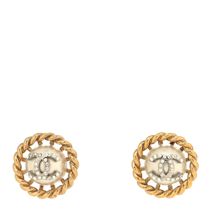 Chanel Pearl Crystal CC Round Earrings Gold 1 of 4