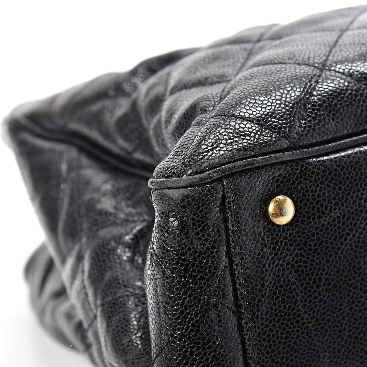 Crumpled Grained Calfskin Quilted CC Crave Tote Black