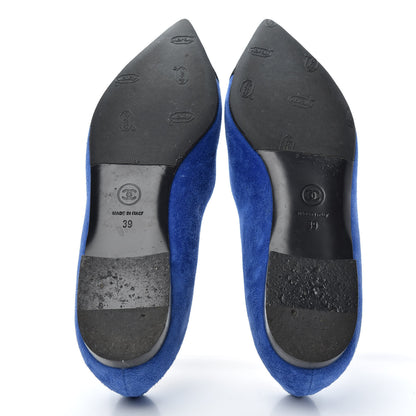 Chanel Suede Satin Cap Toe Gabrielle Ballerina Flats 39 Royal Blue Black 6 of 10
