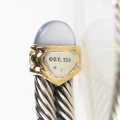 David Yurman Sterling Silver 18k Gold Diamond Blue Chalcedony Double Cuff 5 of 6