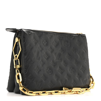 Louis Vuitton Lambskin Embossed Monogram Coussin PM Black 3 of 16