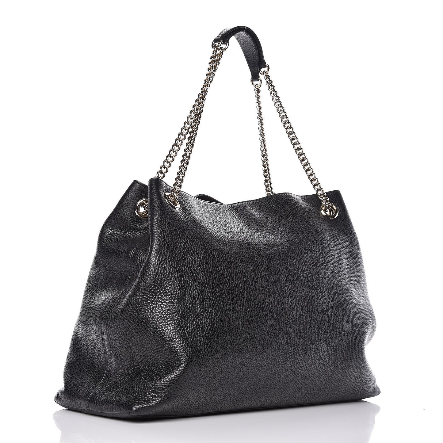 Pebbled Calfskin Large Soho Chain Shoulder Bag Black