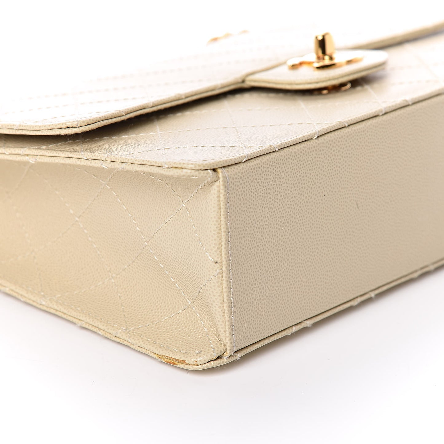 Caviar Stitch Medium Single Flap Beige Clair