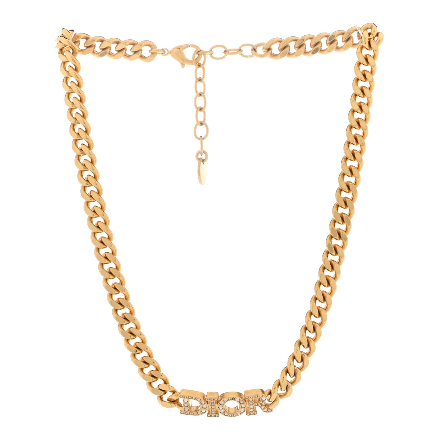 Metal Crystal Chain Logo Necklace Gold