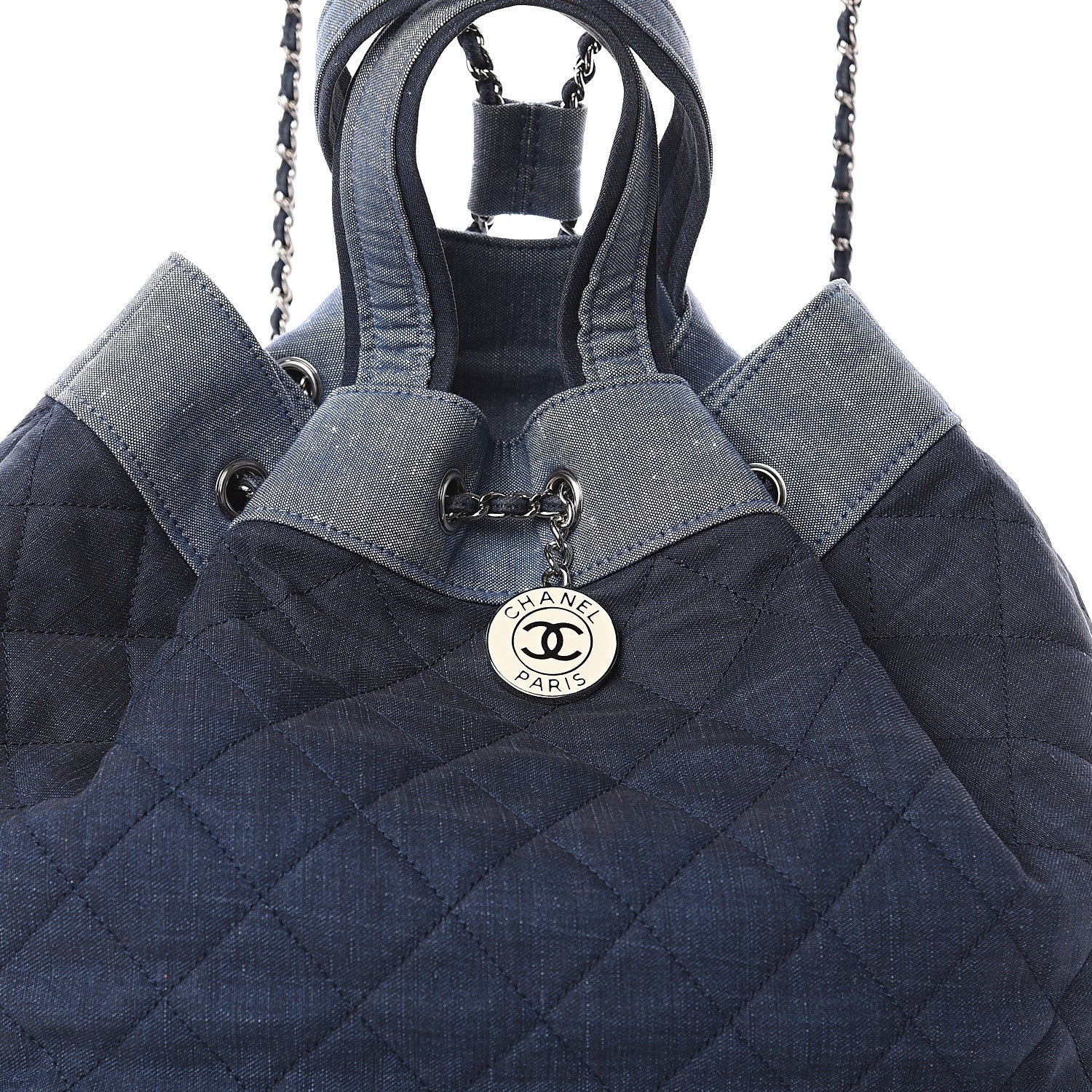 Chanel Denim Medallion Quilted Drawstring Bag Blue 7 of 9