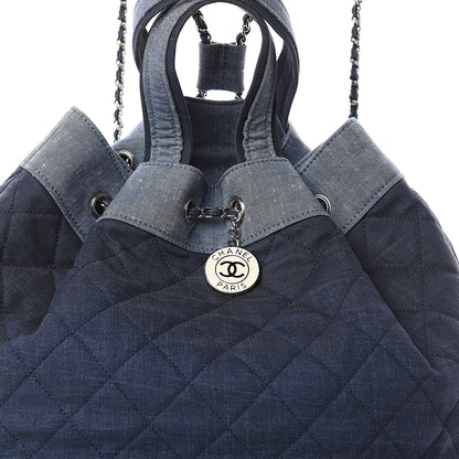 Chanel Denim Medallion Quilted Drawstring Bag Blue 7 of 9