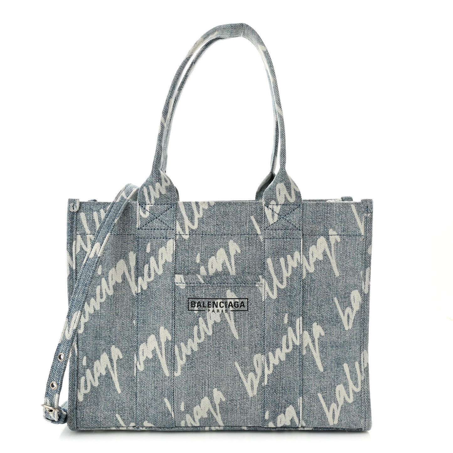 Denim Scribble Logo Small Hardware Tote Blue