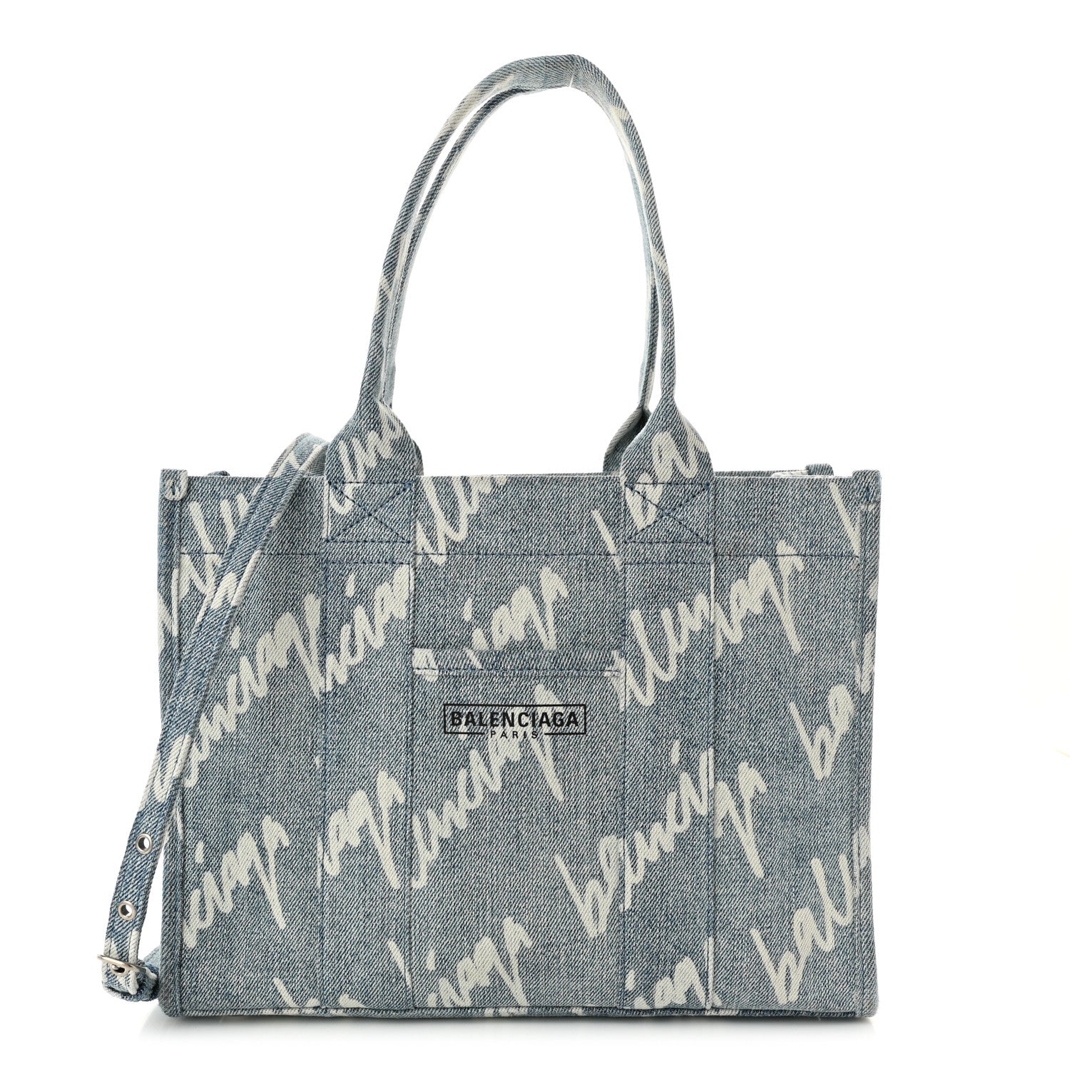 Balenciaga Denim Scribble Logo Small Hardware Tote Blue 1 of 9