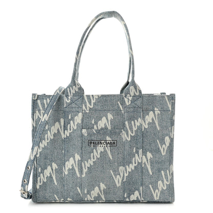 Balenciaga Denim Scribble Logo Small Hardware Tote Blue 1 of 9