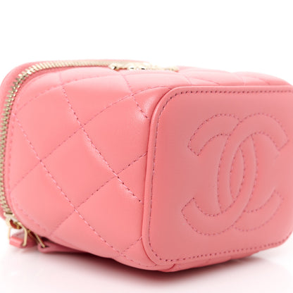 Chanel Lambskin Quilted Crystal Top Handle Mini Vanity Case With Chain Coral 9 of 11