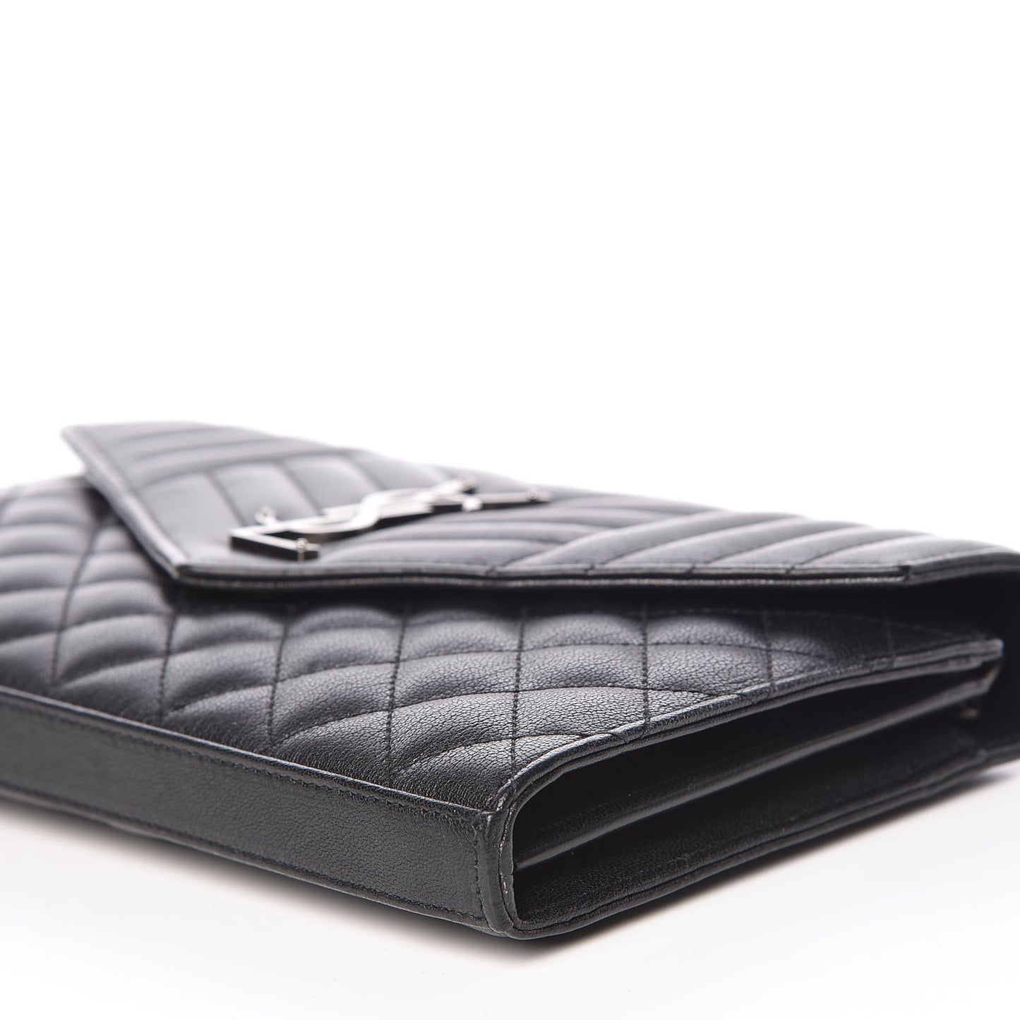 Sheepskin Tri-Quilt Monogram Envelope Chain Wallet Black