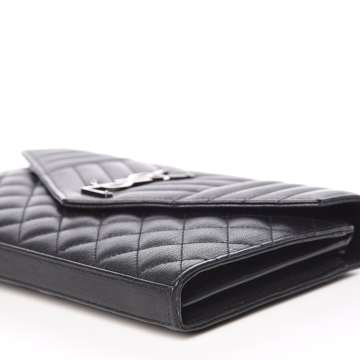 Saint Laurent Sheepskin Tri-Quilt Monogram Envelope Chain Wallet Black 10 of 11