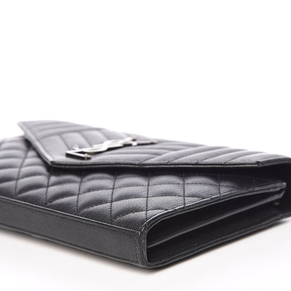 Saint Laurent Sheepskin Tri-Quilt Monogram Envelope Chain Wallet Black 10 of 11