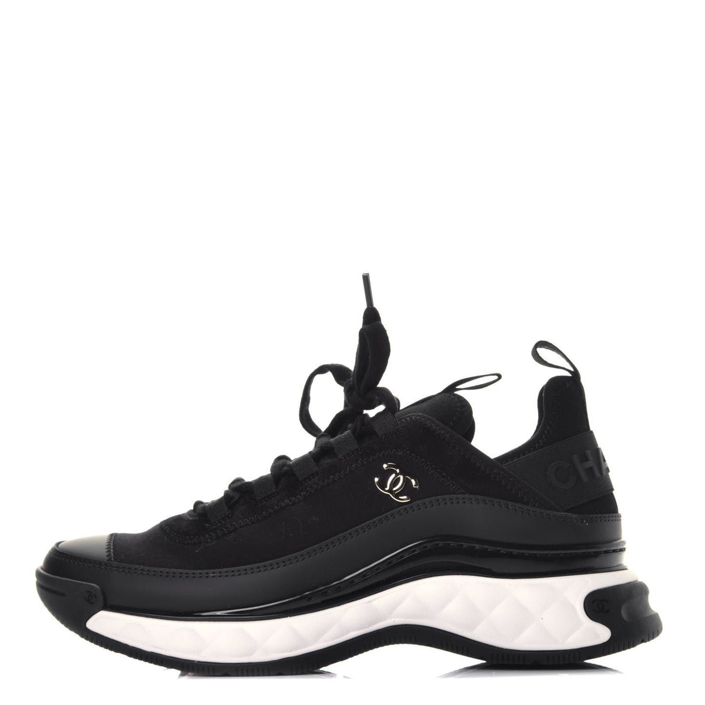 Velvet Calfskin Mixed Fibers CC Sneakers 38 Black