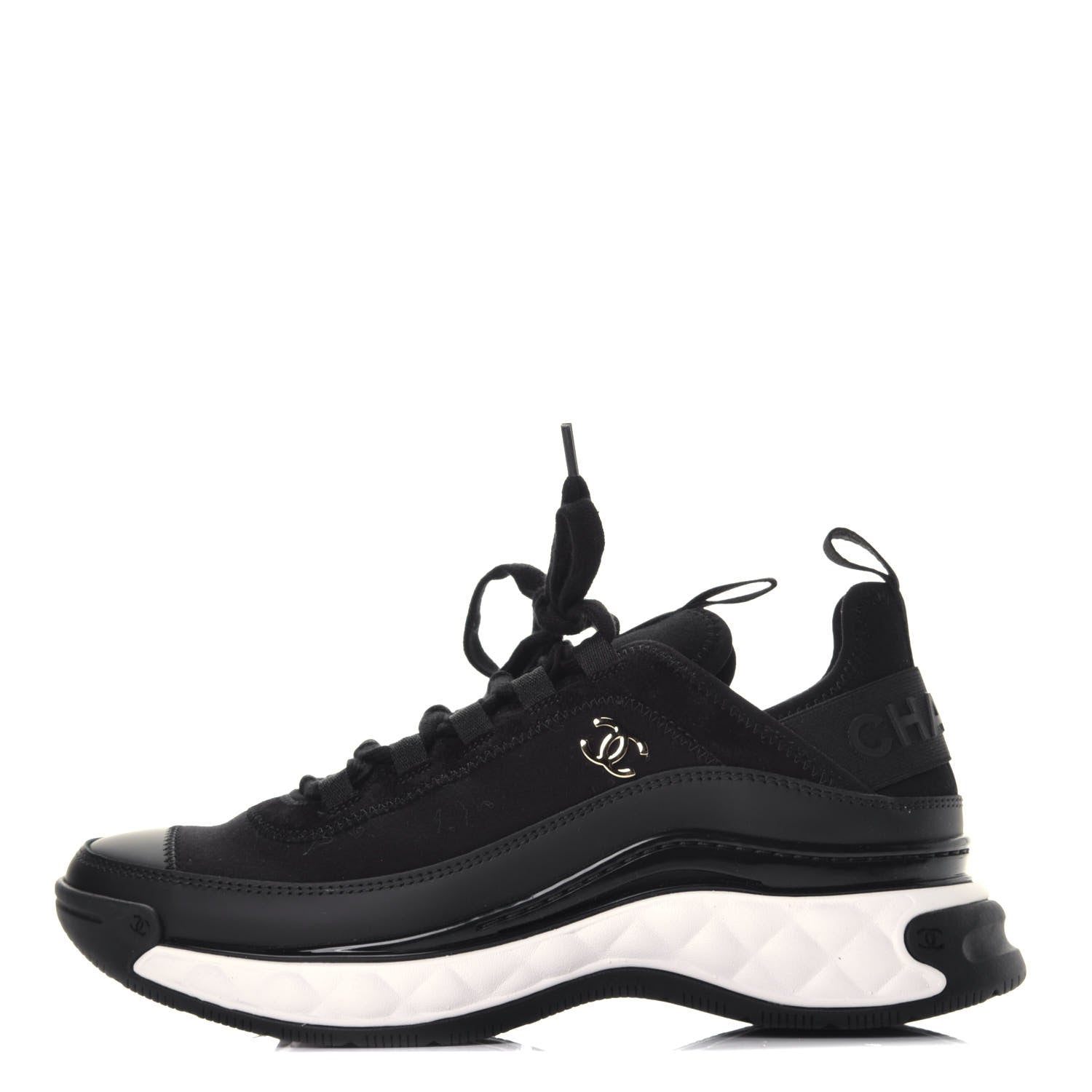 Chanel Velvet Calfskin Mixed Fibers CC Sneakers 38 Black 1 of 9