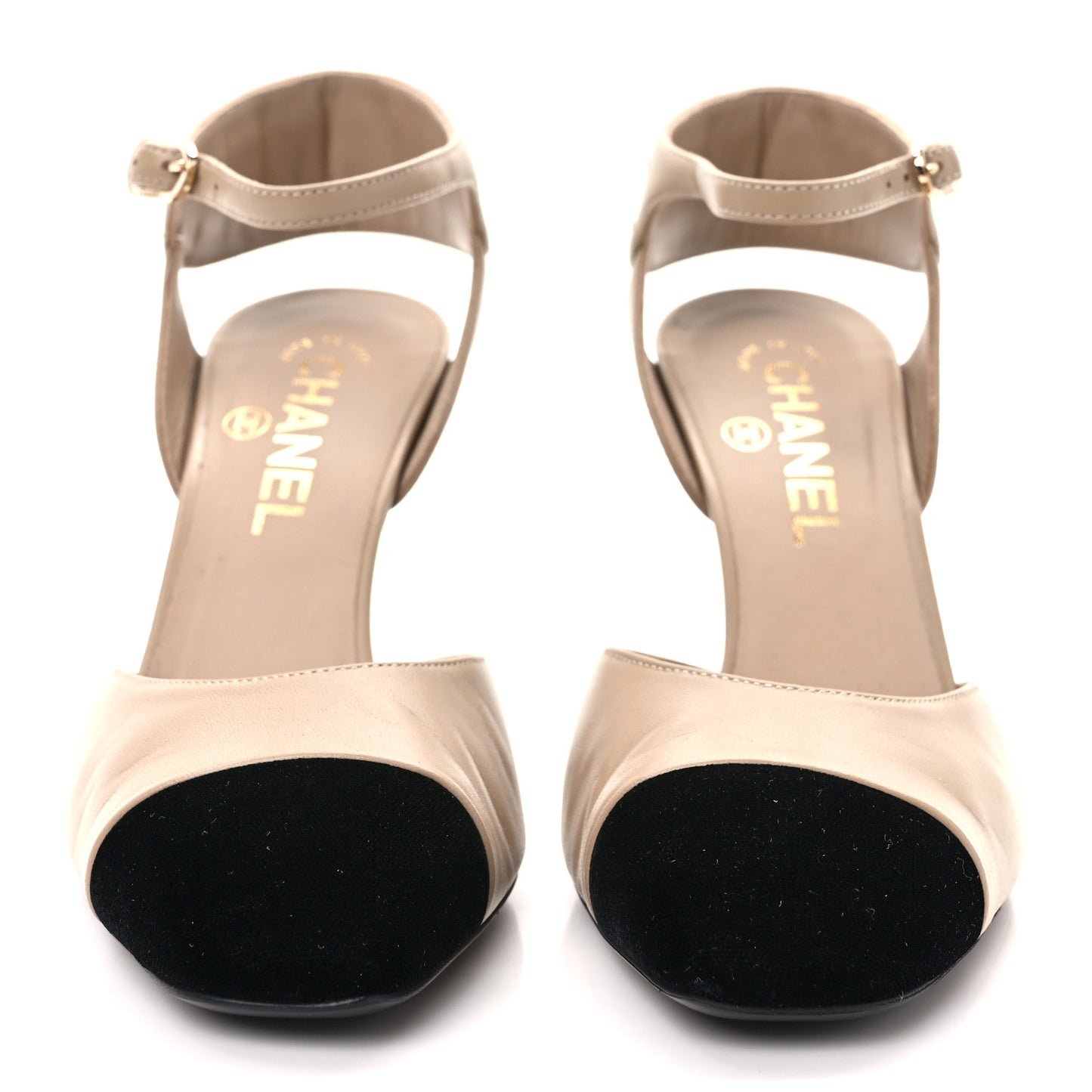 Lambskin Velvet Cap Toe Logo Pumps 38.5 Beige Black