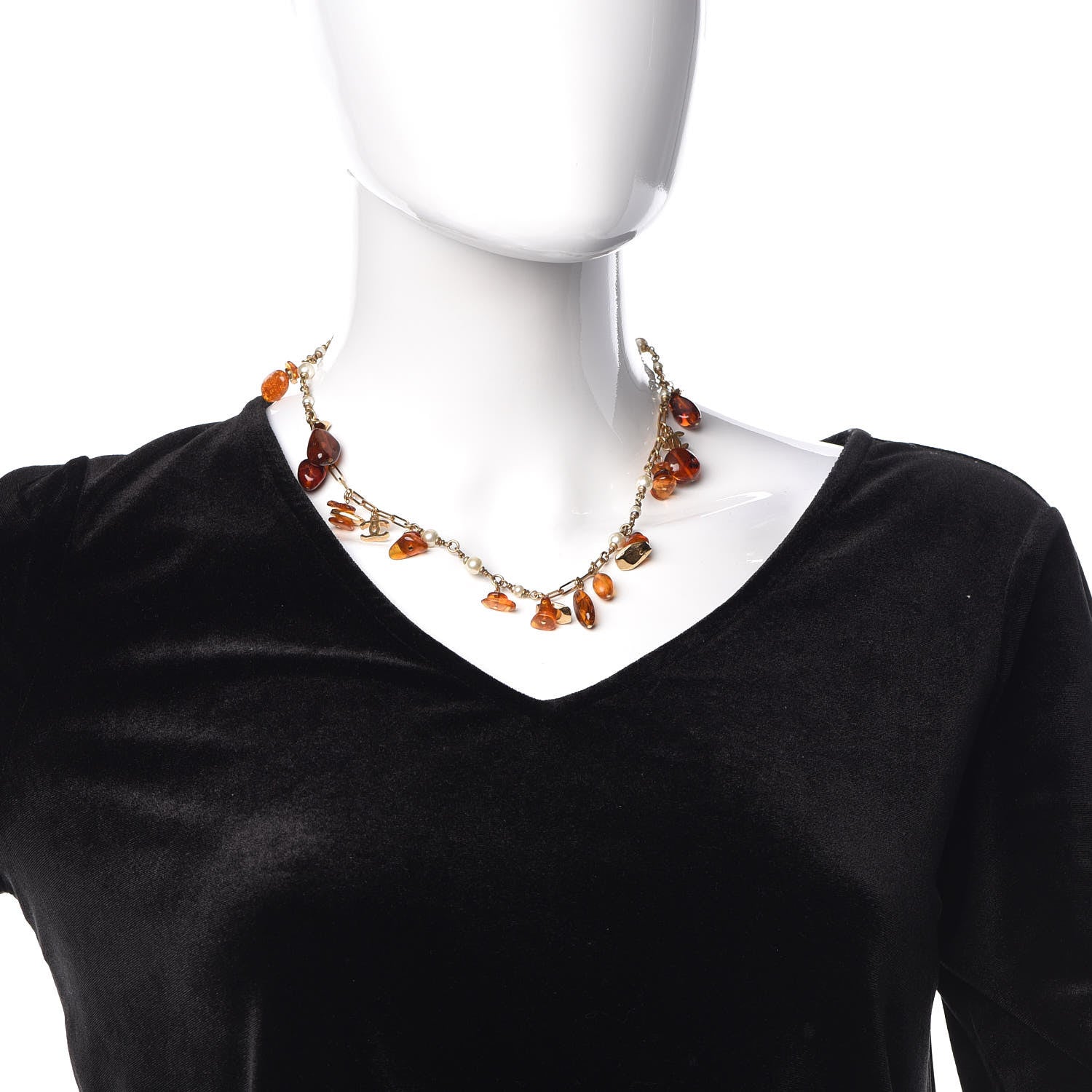 Chanel Pearl Beaded CC Necklace Orange Gold 2 of 4