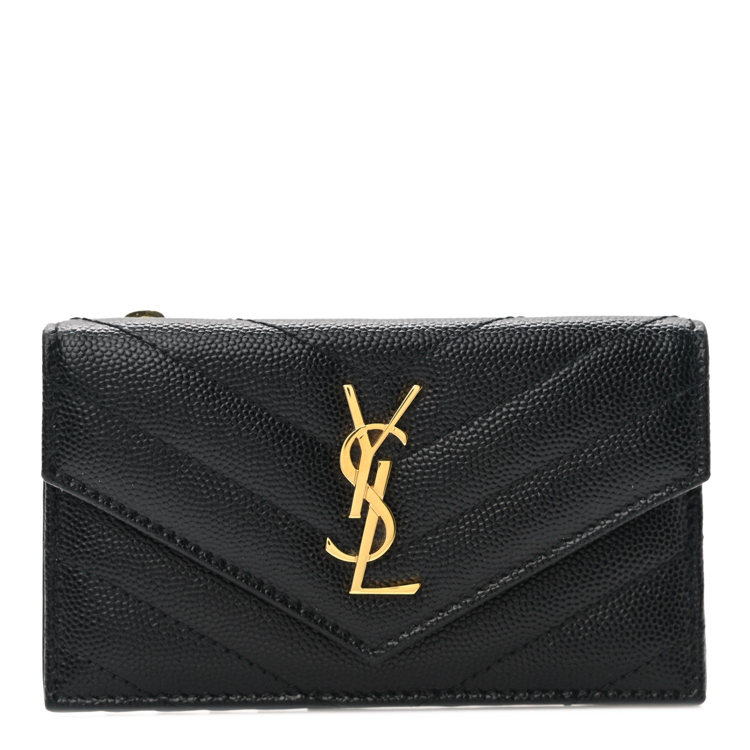 Saint Laurent Grain De Poudre Matelasse Chevron Monogram Fragments Zippered Card Case Black 1 of 8