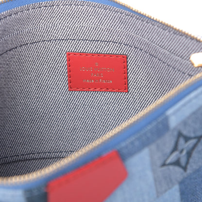 Louis Vuitton Denim Damier Monogram Patchwork Multi Pochette Accessories Blue Rouge 8 of 13