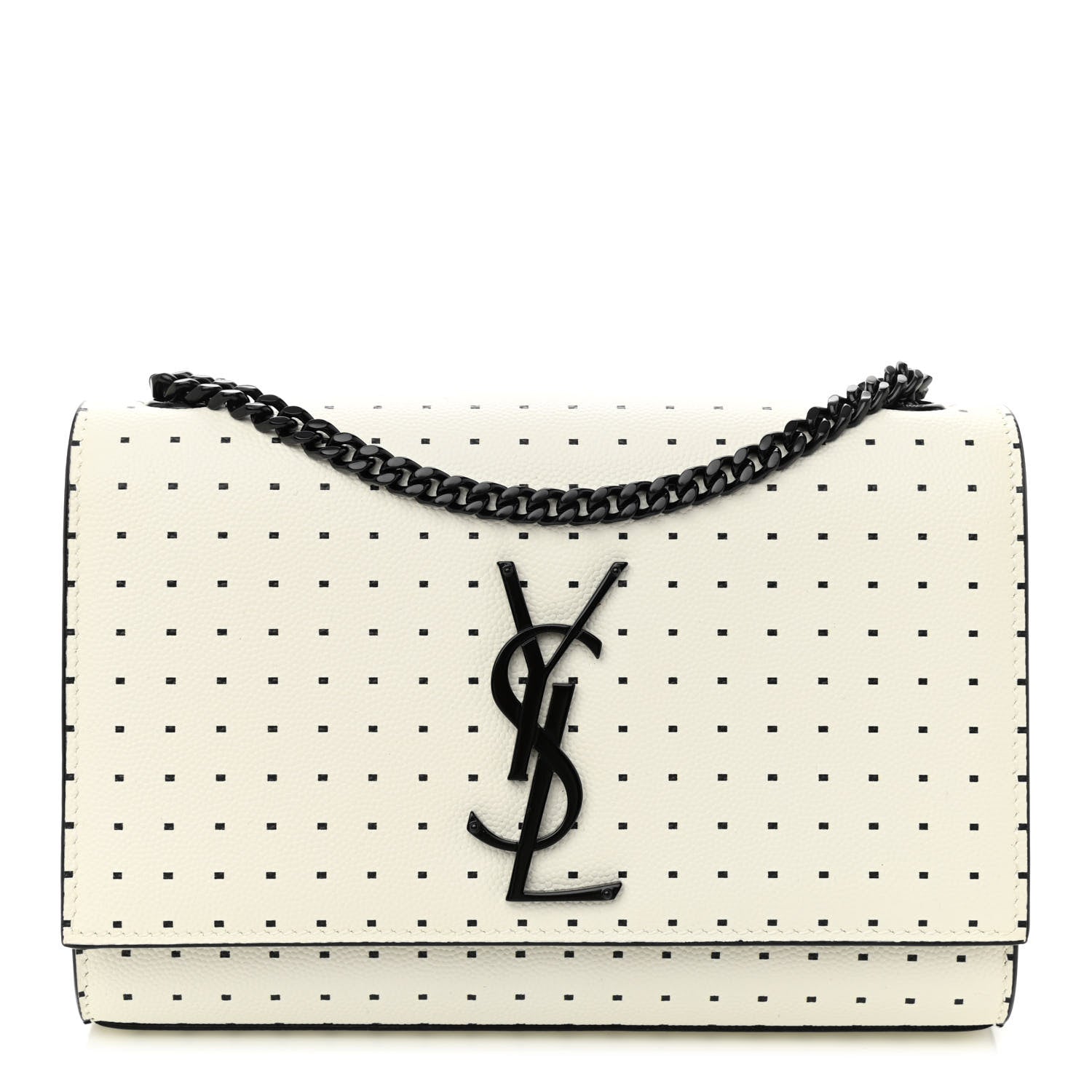 Saint Laurent Grain De Poudre Square Dot Print Small Monogram Kate Satchel White Matte Black 1 of 9