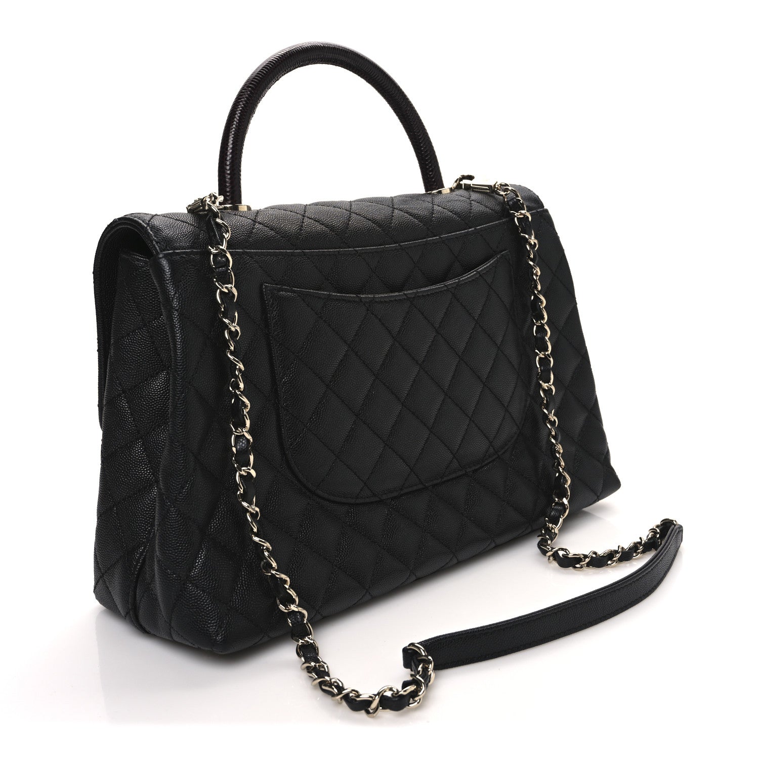 Chanel Caviar Lizard Quilted Medium Coco Handle Flap Black 3 of 10