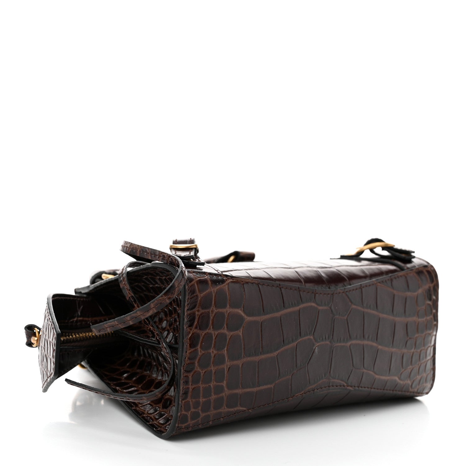 Balenciaga Semi Shiny Calfskin Crocodile Embossed Neo Classic Gold Hardware Mini City Dark Brown 4 of 9