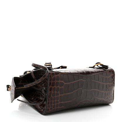 Balenciaga Semi Shiny Calfskin Crocodile Embossed Neo Classic Gold Hardware Mini City Dark Brown 4 of 9