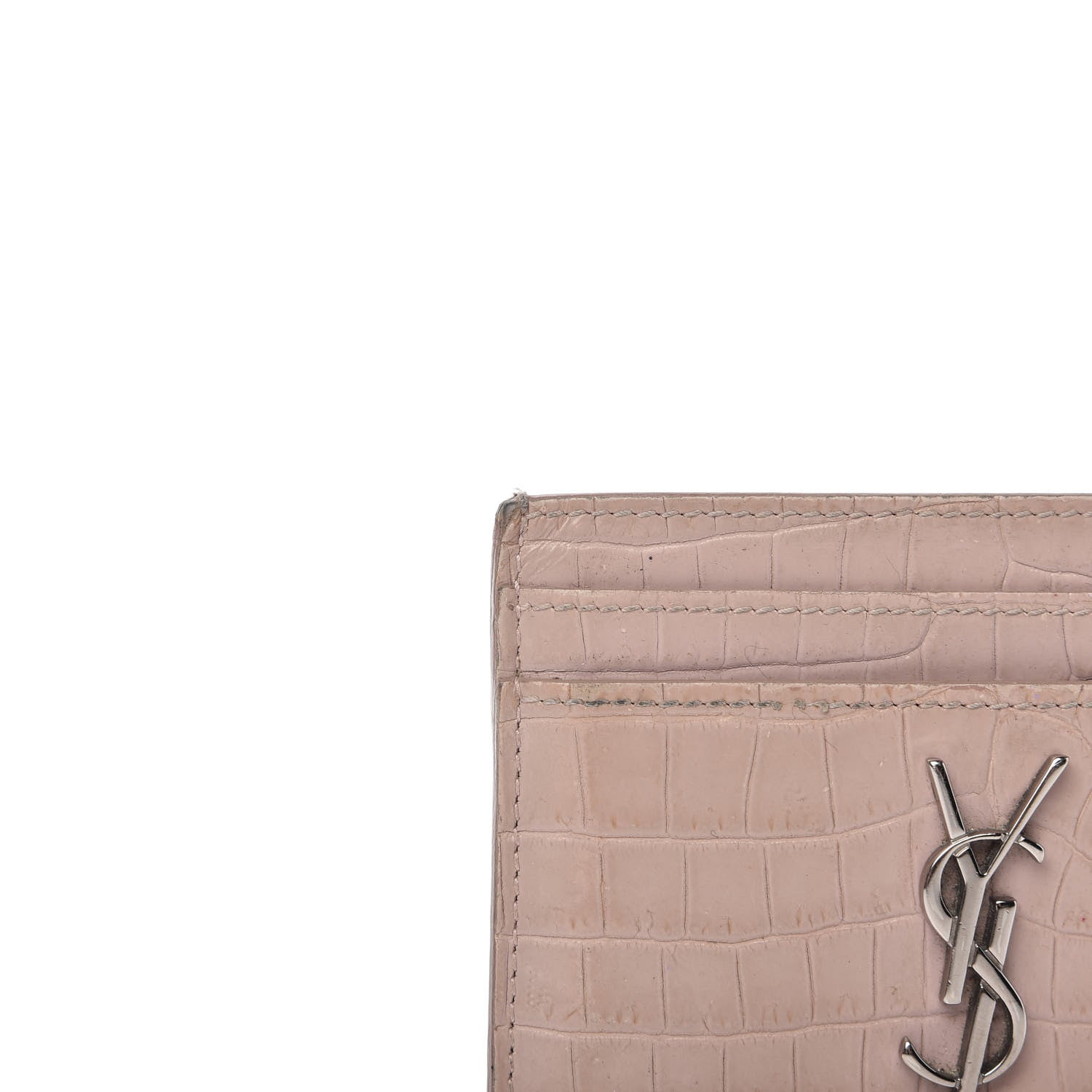 Saint Laurent Calfskin Crocodile Embossed Card Case Rose Antic 9 of 10