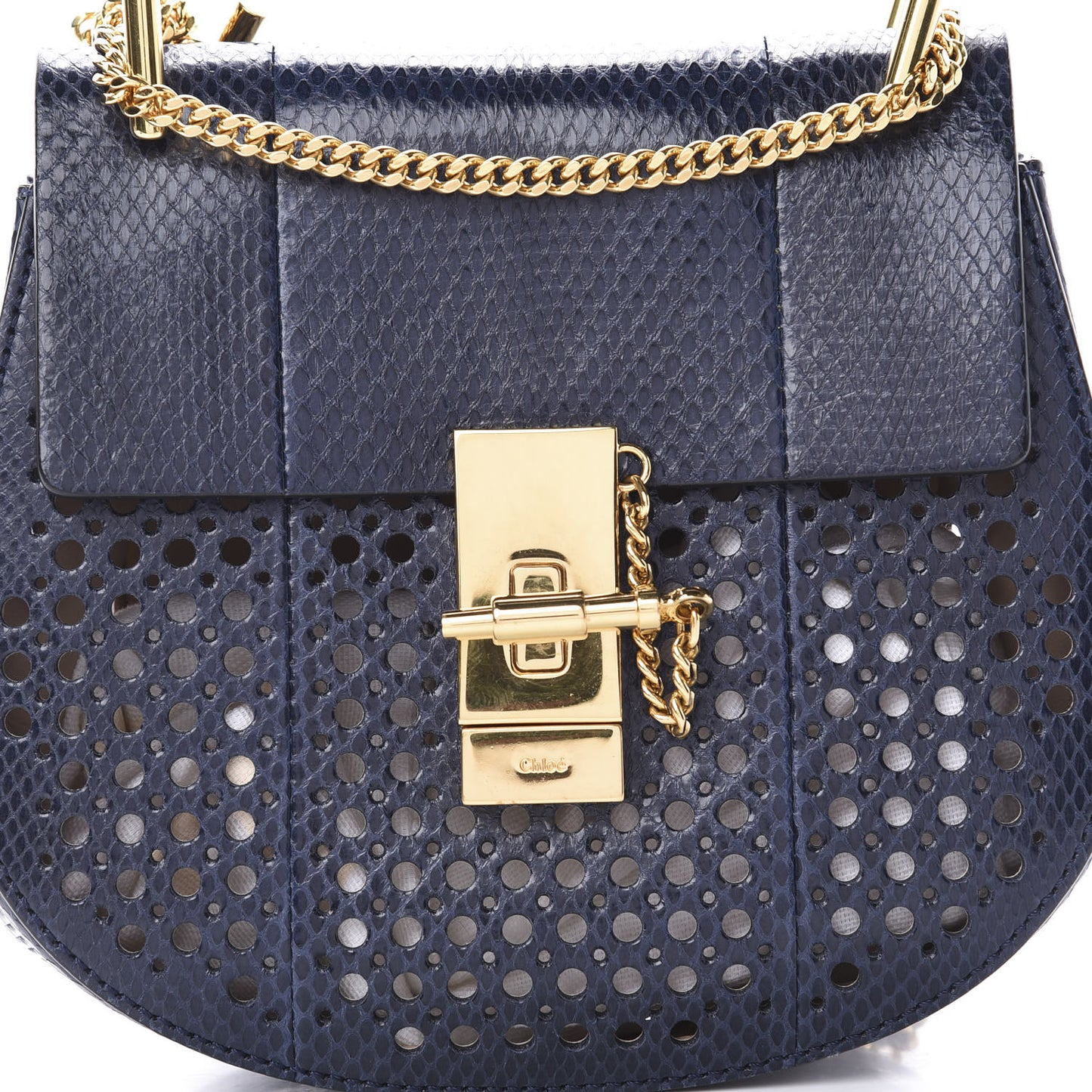 Ayers Perforated Mini Drew Shoulder Bag Navy