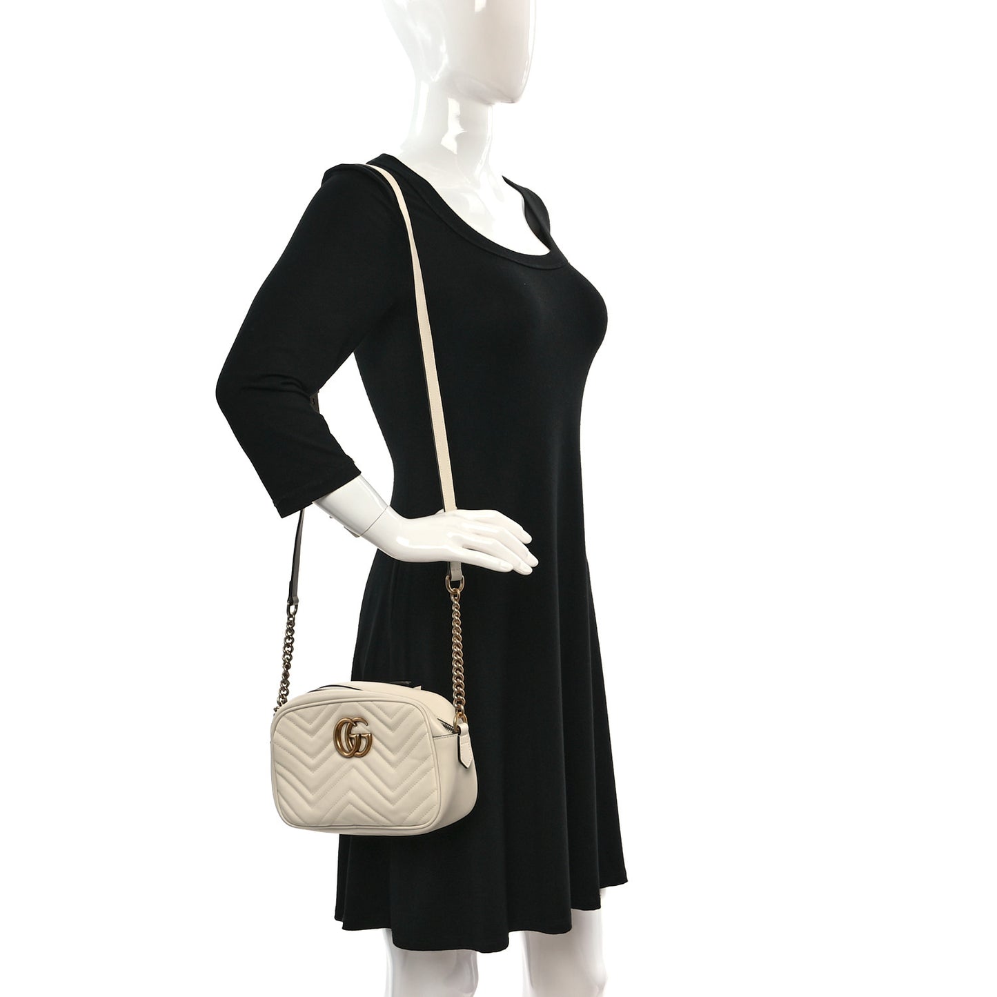 Calfskin Matelasse Small GG Marmont Chain Shoulder Bag White