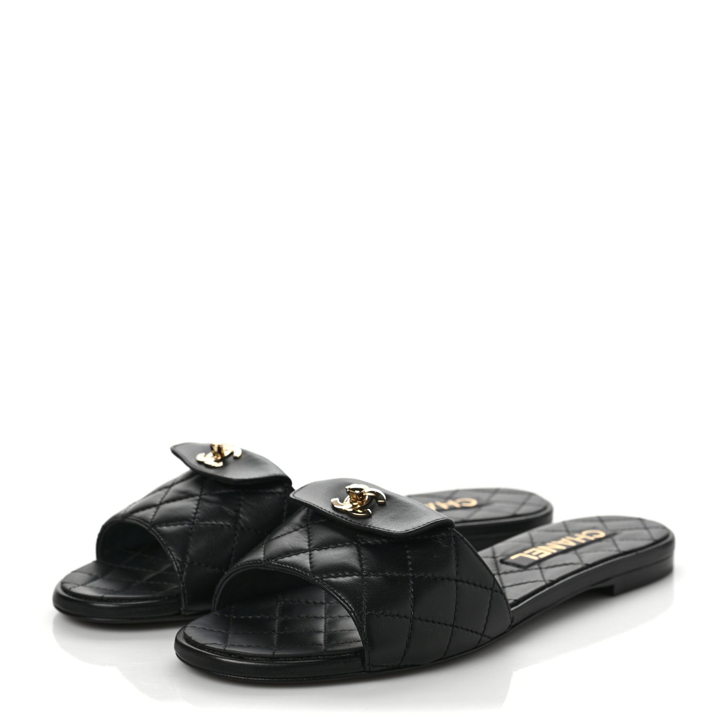 Lambskin Quilted CC Turnlock Sandals 38.5 Black