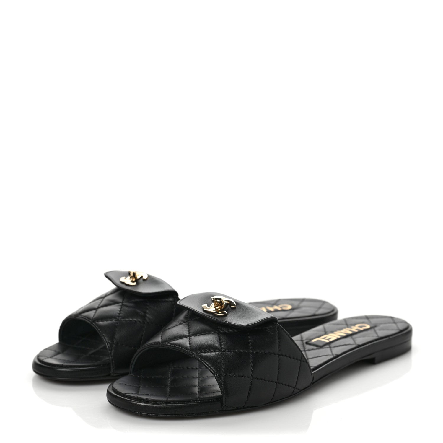 Chanel Lambskin Quilted CC Turnlock Sandals 38.5 Black 3 of 8