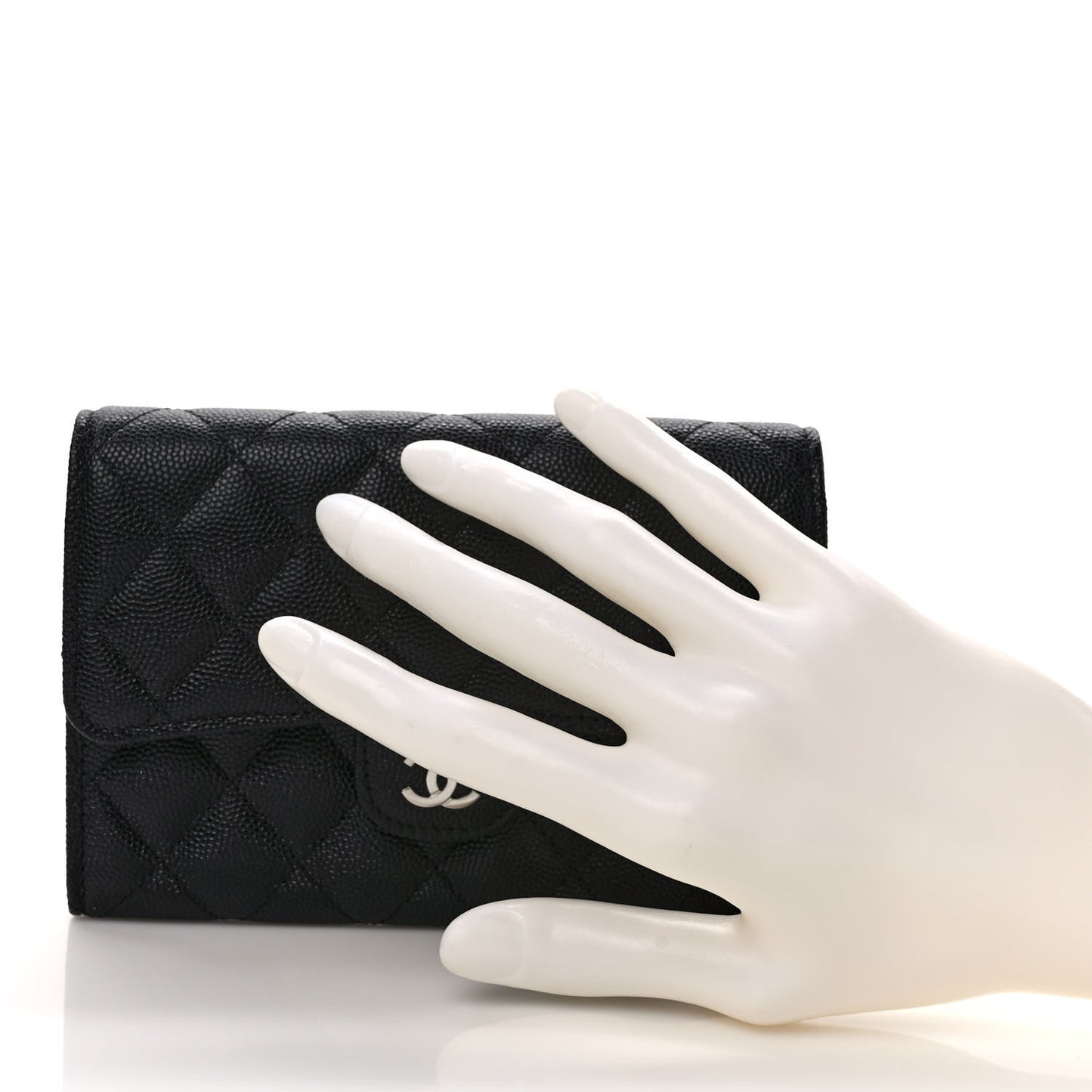 Caviar Quilted Large Gusset Flap Wallet Black