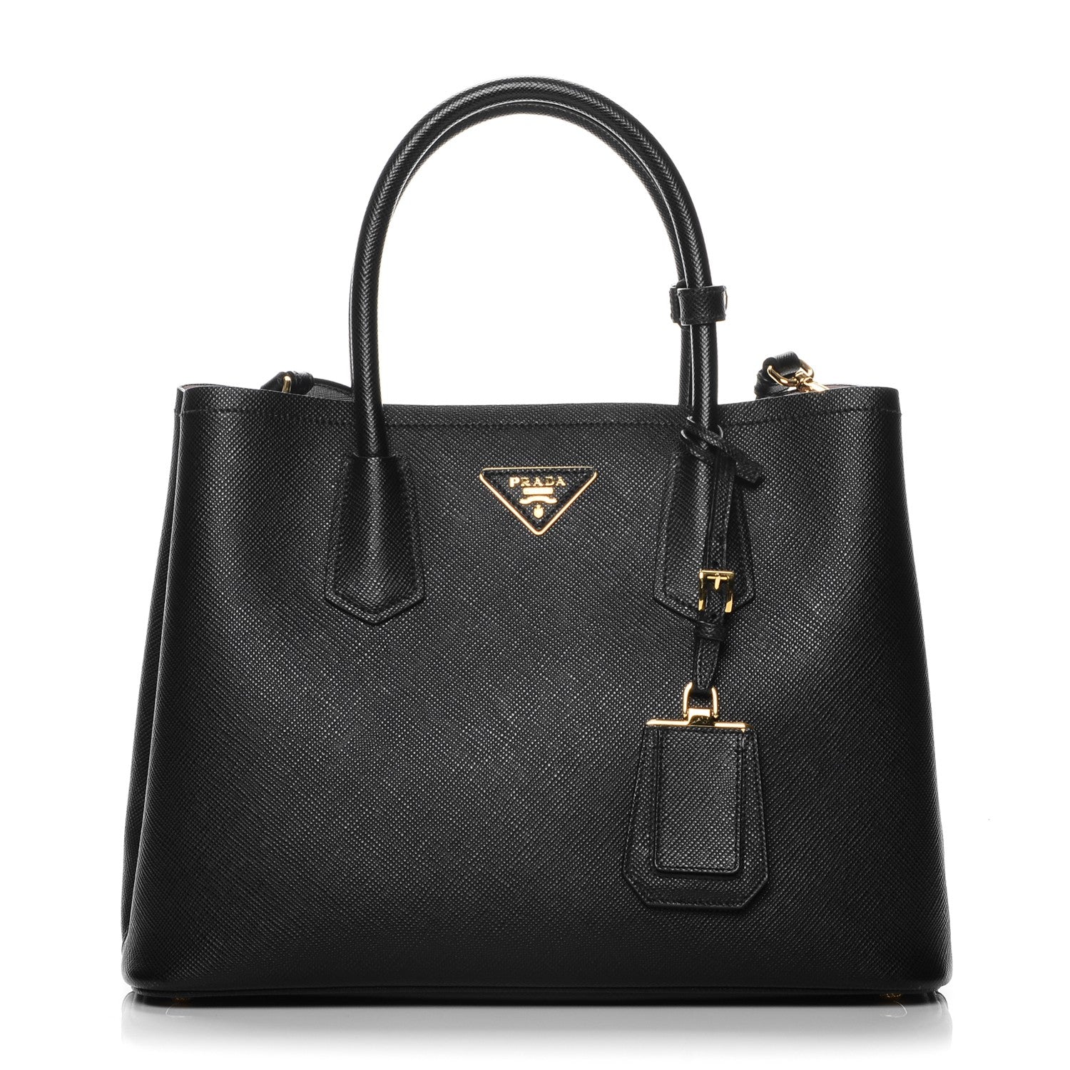 Prada Saffiano Cuir Medium Double Bag Black Mughetto 1 of 6