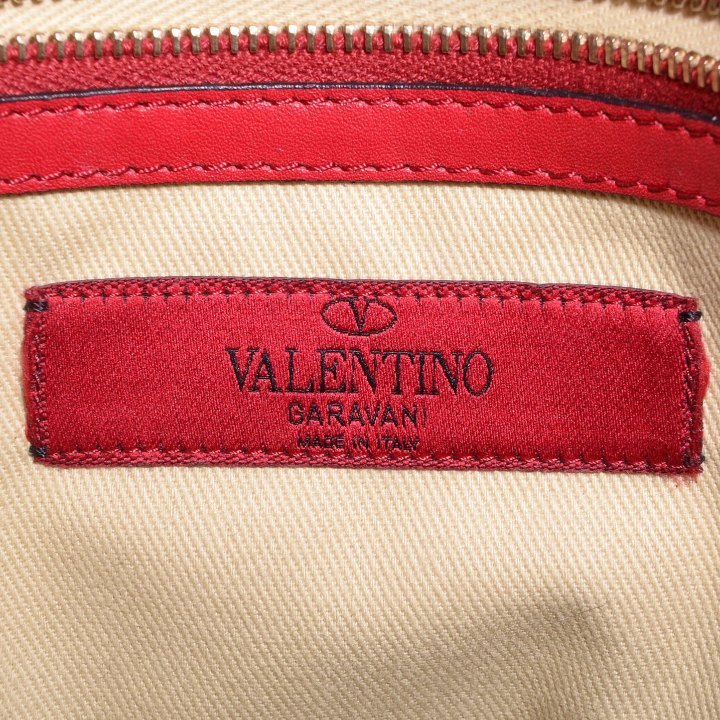 Vitello Rockstud Double Handle Tote Red