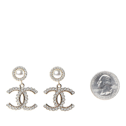 Chanel Crystal Pearl Bow-tiful CC Drop Earrings Gold 2 of 4