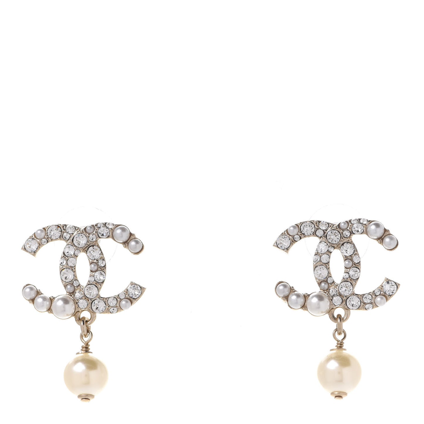 Crystal Pearl CC Drop Earrings Gold