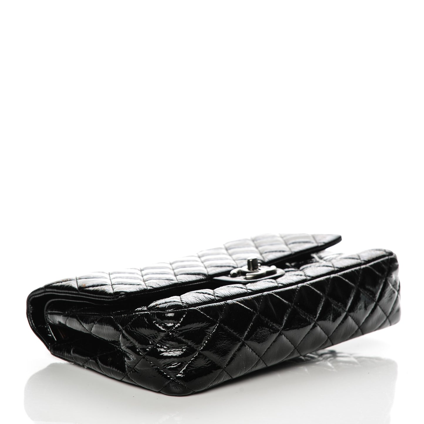 Distressed Patent Quilted Medium Double Flap Black