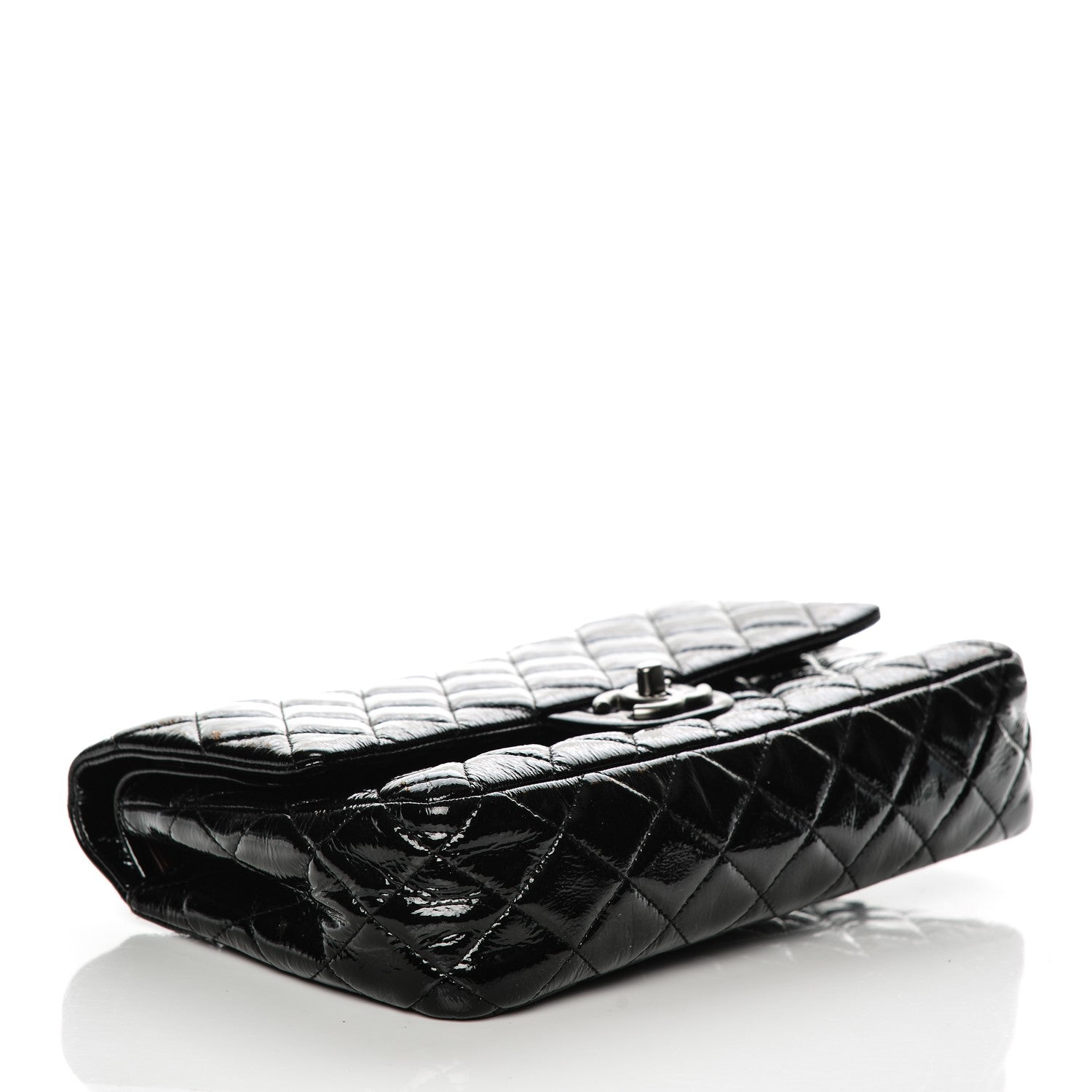 Chanel Distressed Patent Quilted Medium Double Flap Black 4 of 7
