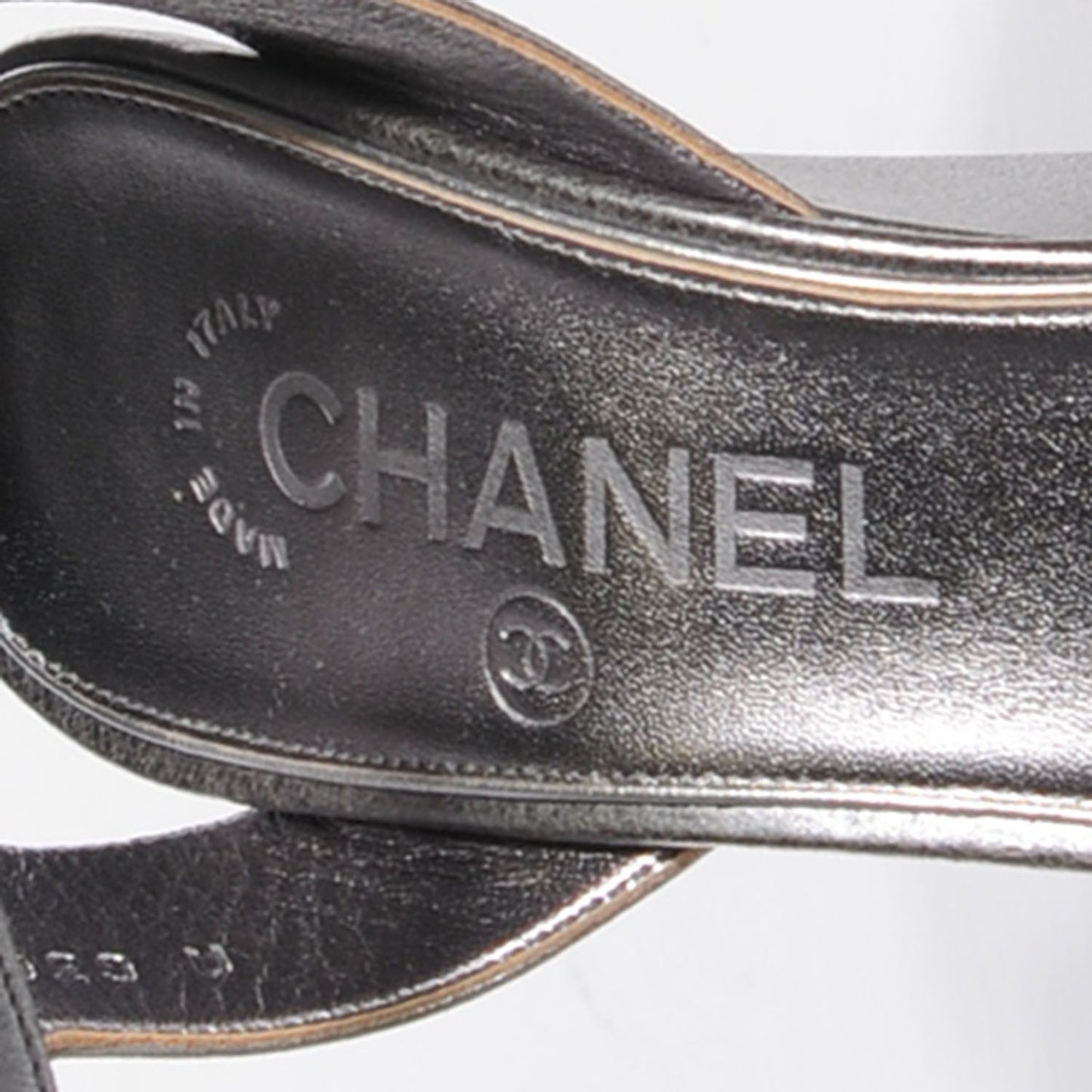 Metallic Calfskin Pearl Wedge Sandals 37.5 Dark Silver